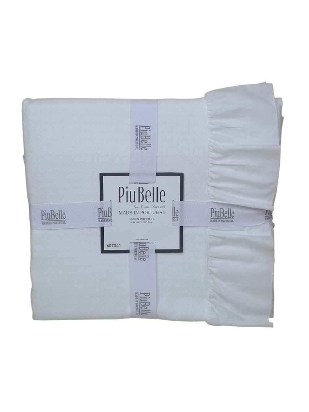 PiuBelle Queen Coverlet 100% Cotton Ruffled Edge 88x94 Made In Portugal White